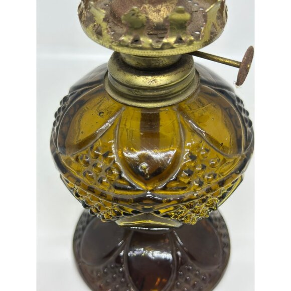 VTG 1950's Amber Glass Oil Lamp Base Lighting Rustic MCM Farmhouse Decor - Picture 3 of 7